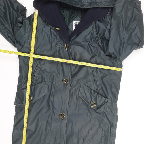 Nuage Women's Green Hooded Long Rain Coat Size 12 Waterproof Toggle Style