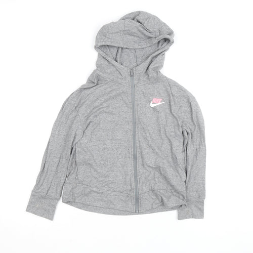 Nike Girls Grey Full Zip Hoodie XS Cotton Lightweight Sweatshirt