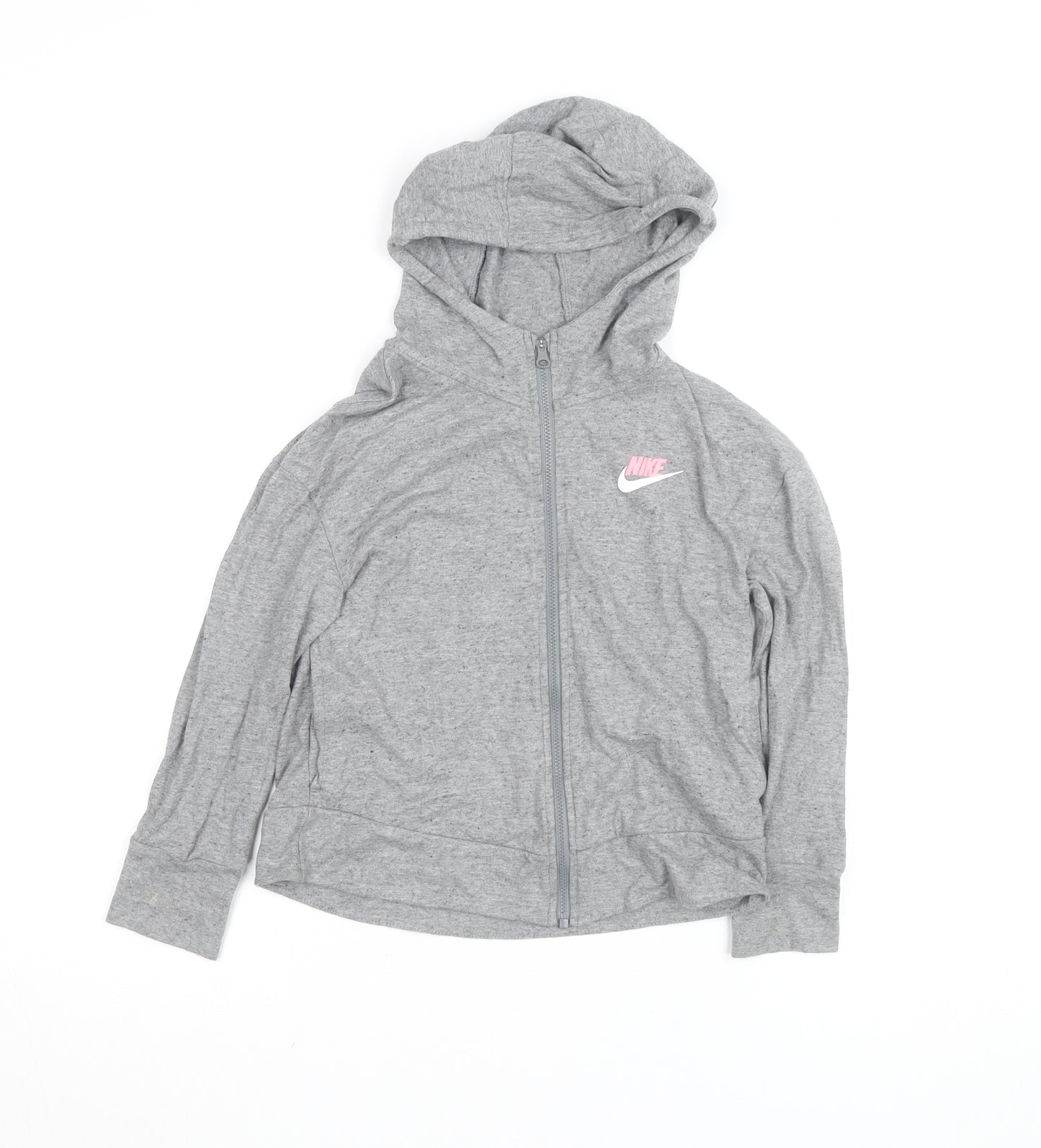 Nike Girls Grey Full Zip Hoodie XS Cotton Lightweight Sweatshirt
