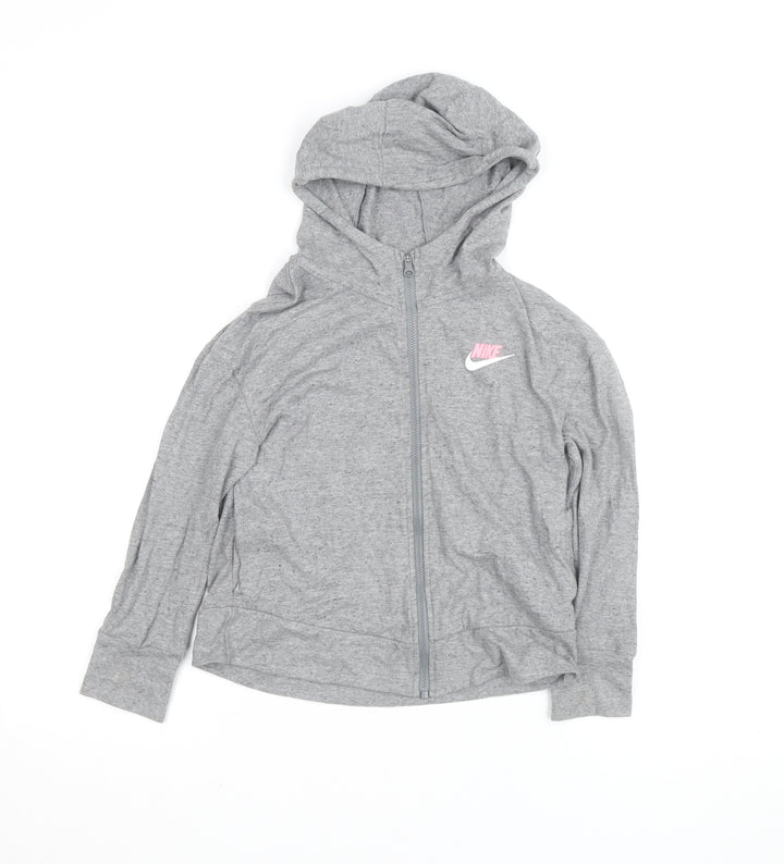 Nike Girls Grey Full Zip Hoodie XS Cotton Lightweight Sweatshirt