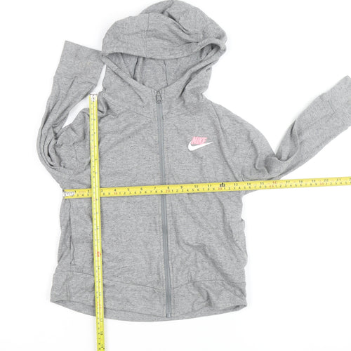 Nike Girls Grey Full Zip Hoodie XS Cotton Lightweight Sweatshirt