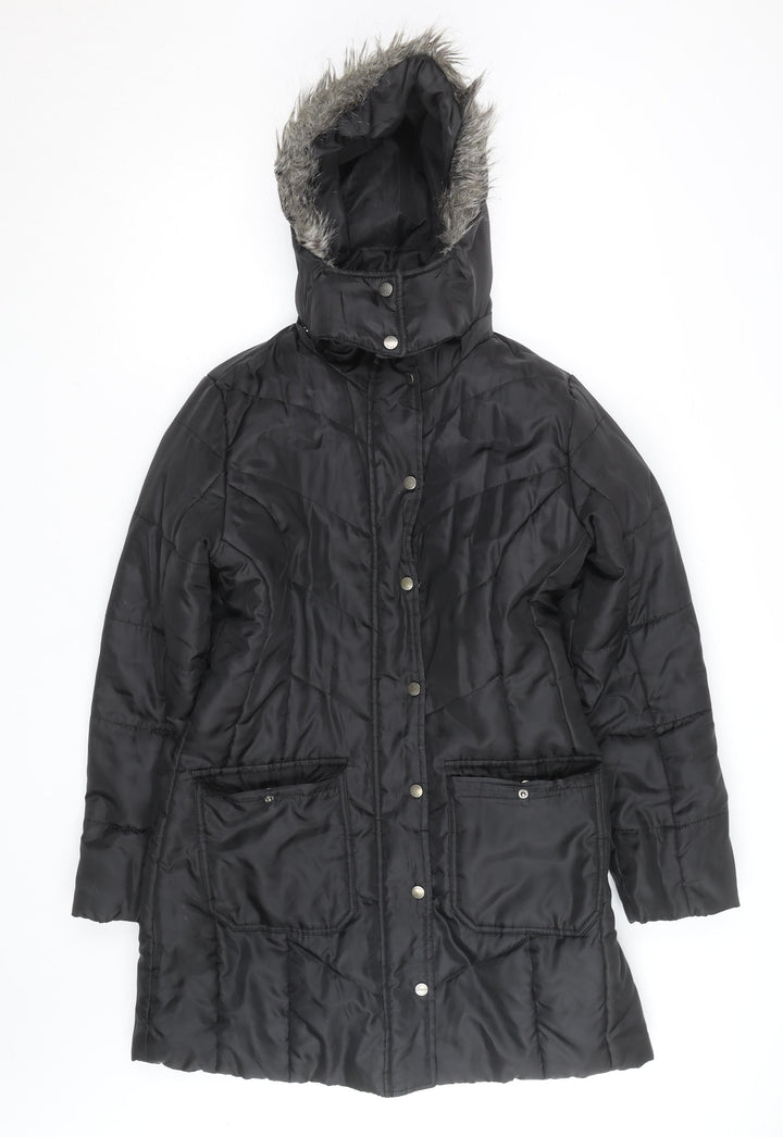 Esmara Women's Black Long Puffer Coat Hooded Size 12