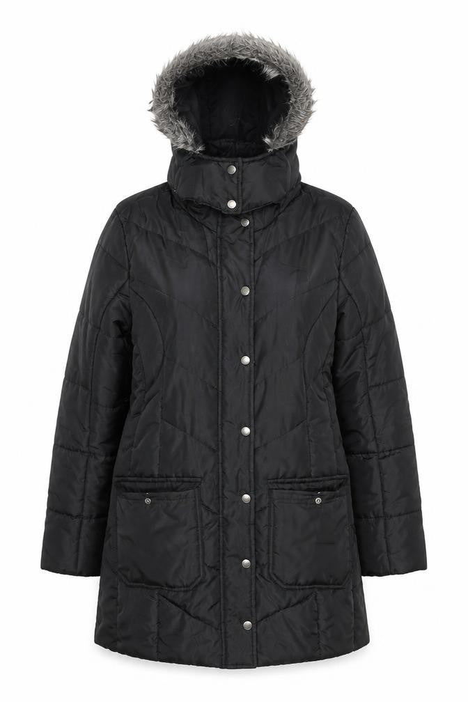 Front view of ESMARA Women's Black Long Puffer Coat Hooded, size 12