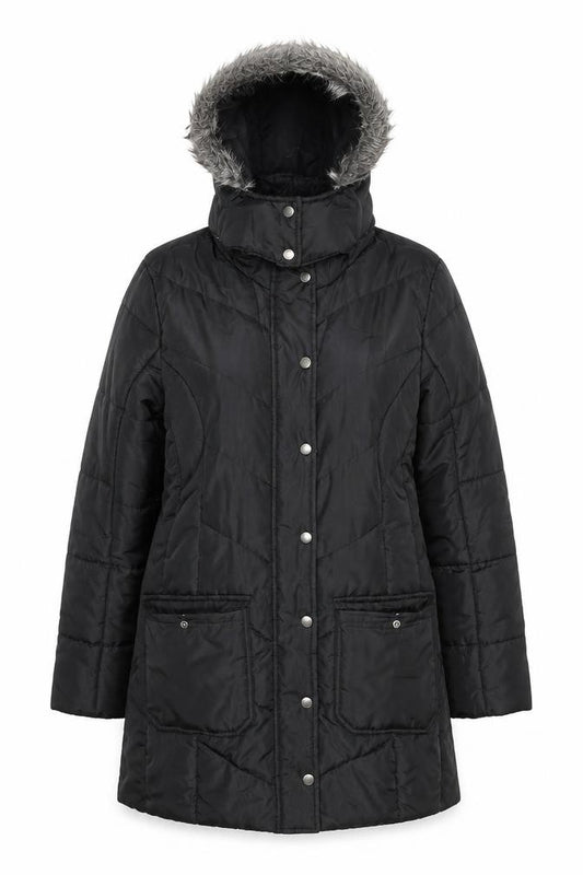 Front view of ESMARA Women's Black Long Puffer Coat Hooded, size 12