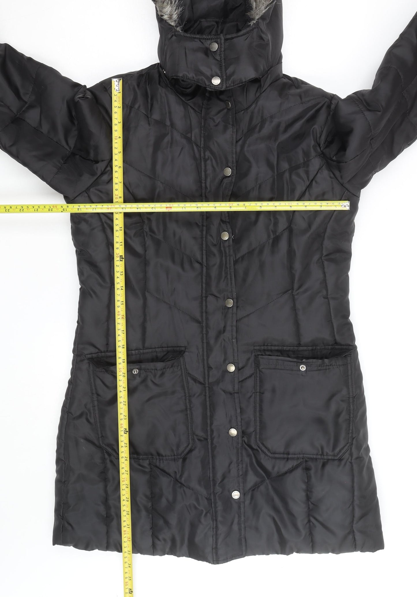 Esmara Women's Black Long Puffer Coat Hooded Size 12