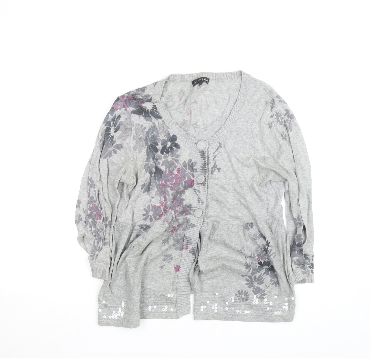 Next Women’s Grey Floral Sequin Cardigan Size 14 V-Neck Knit