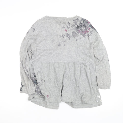 Next Women’s Grey Floral Sequin Cardigan Size 14 V-Neck Knit
