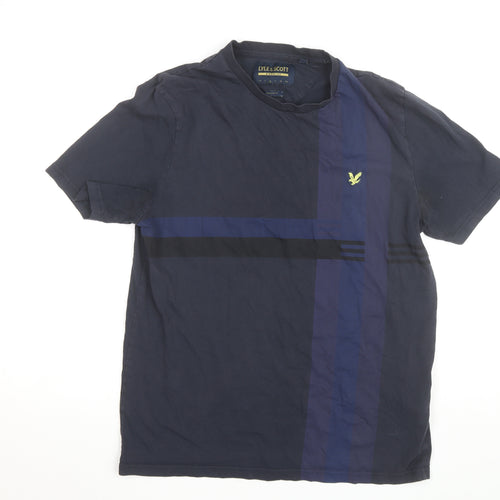 Lyle & Scott Men's Blue Relaxed Fit Colourblock T-Shirt Size L