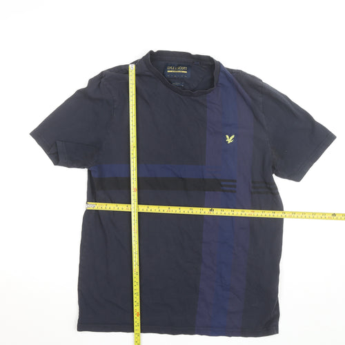 Lyle & Scott Men's Blue Relaxed Fit Colourblock T-Shirt Size L