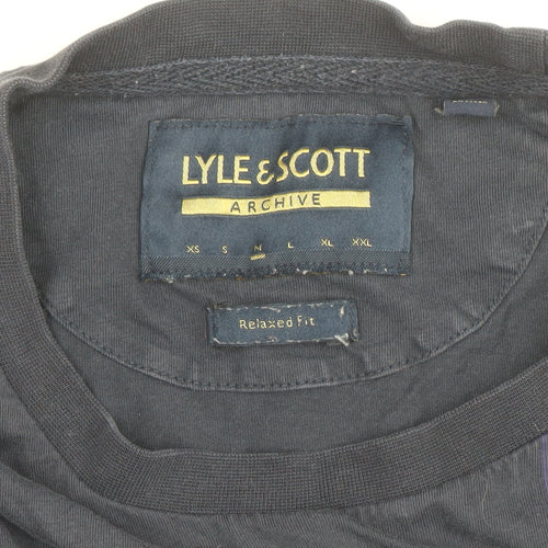 Lyle & Scott Men's Blue Relaxed Fit Colourblock T-Shirt Size L