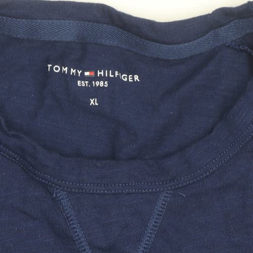 Tommy Hilfiger Men Blue XL Long Sleeve Cotton Crew Neck Top