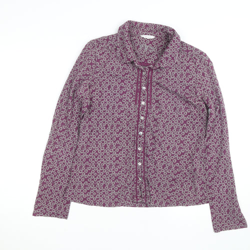 White Stuff Women Purple Floral Cotton Button-Up Shirt Size 12