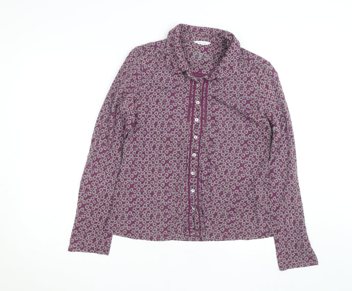 White Stuff Women Purple Floral Cotton Button-Up Shirt Size 12