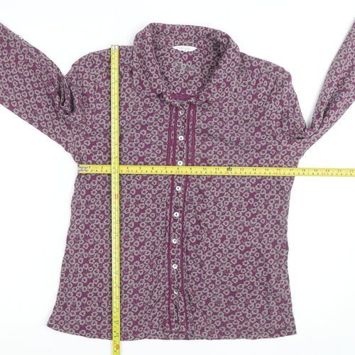 White Stuff Women Purple Floral Cotton Button-Up Shirt Size 12