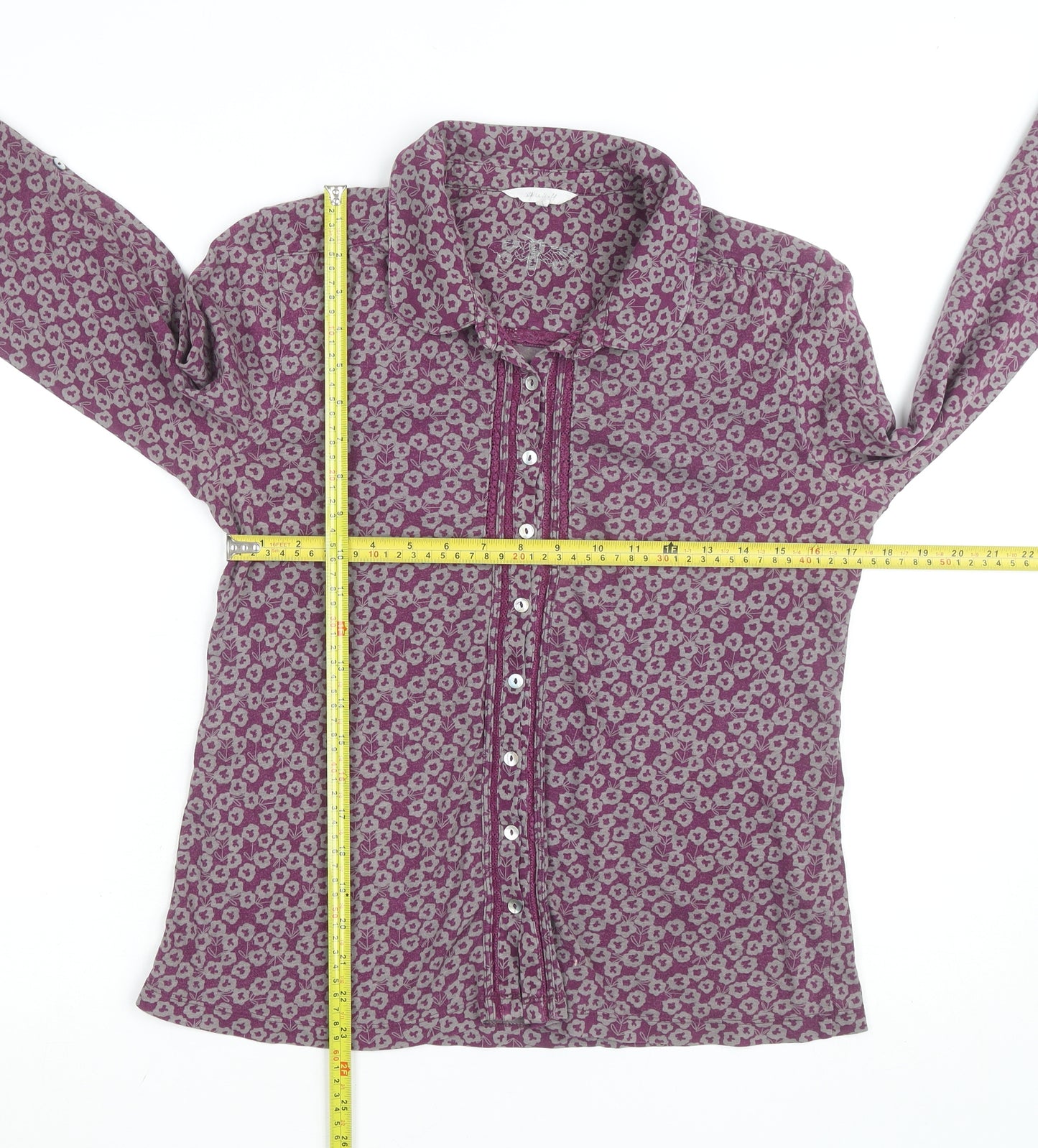 White Stuff Women Purple Floral Cotton Button-Up Shirt Size 12