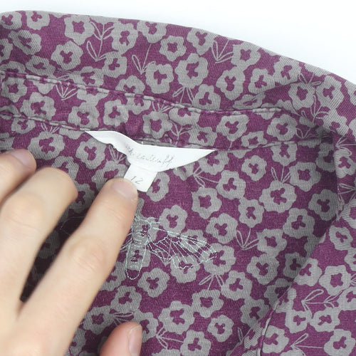 White Stuff Women Purple Floral Cotton Button-Up Shirt Size 12