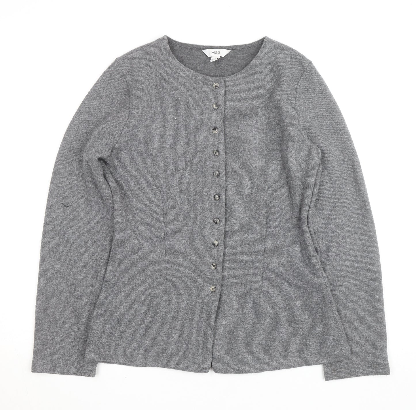 Marks and Spencer Womens Grey Size 12 Crew Neck Button Cardigan