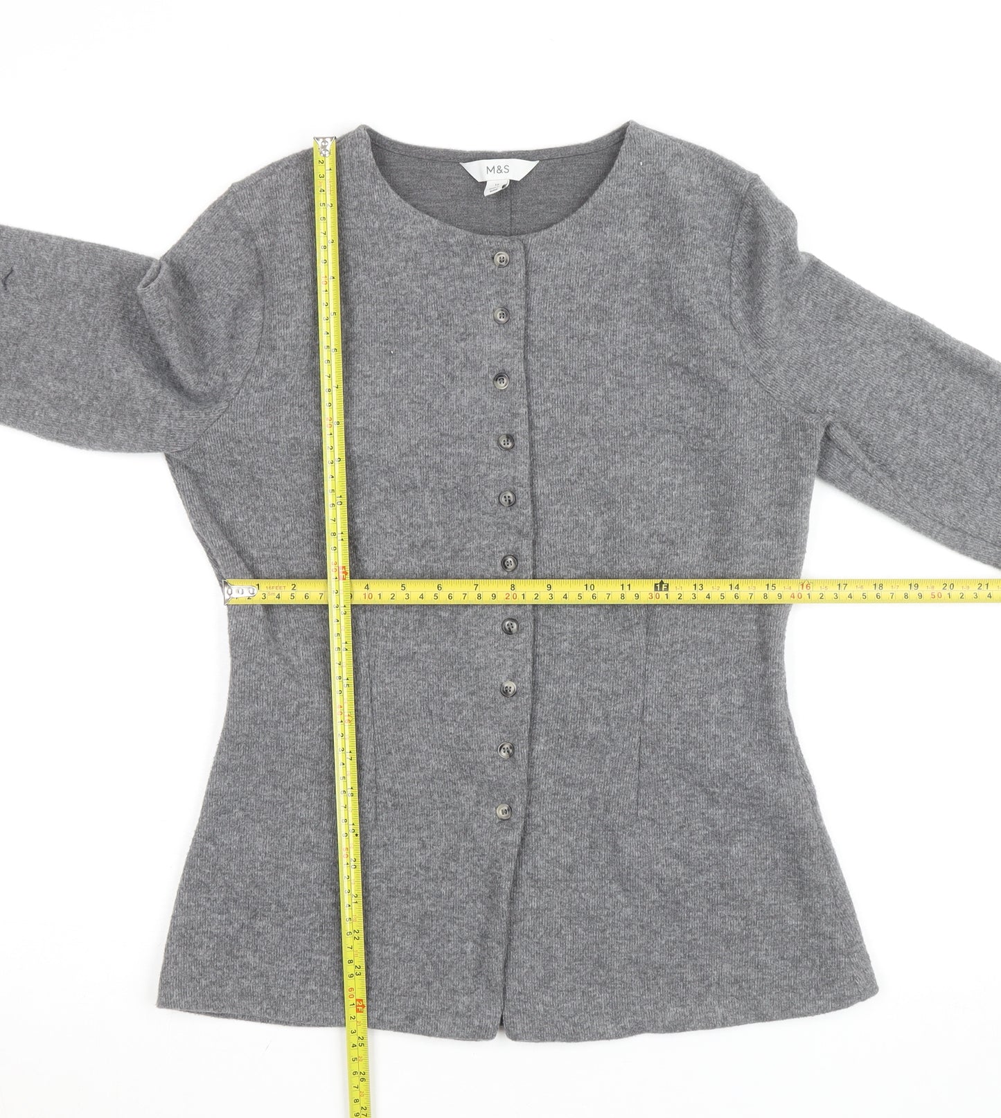 Marks and Spencer Womens Grey Size 12 Crew Neck Button Cardigan