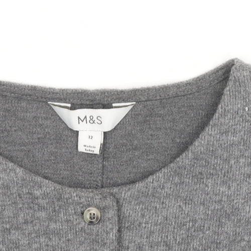 Marks and Spencer Womens Grey Size 12 Crew Neck Button Cardigan