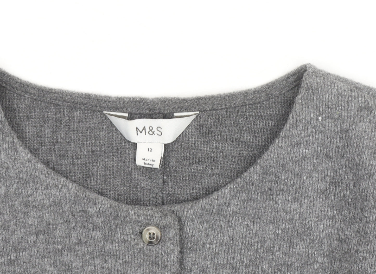 Marks and Spencer Womens Grey Size 12 Crew Neck Button Cardigan