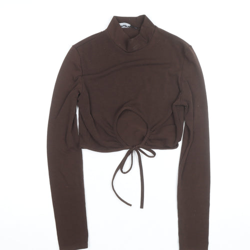PrettyLittleThing Women Brown Mock Neck Cropped Long Sleeve Top Size 8