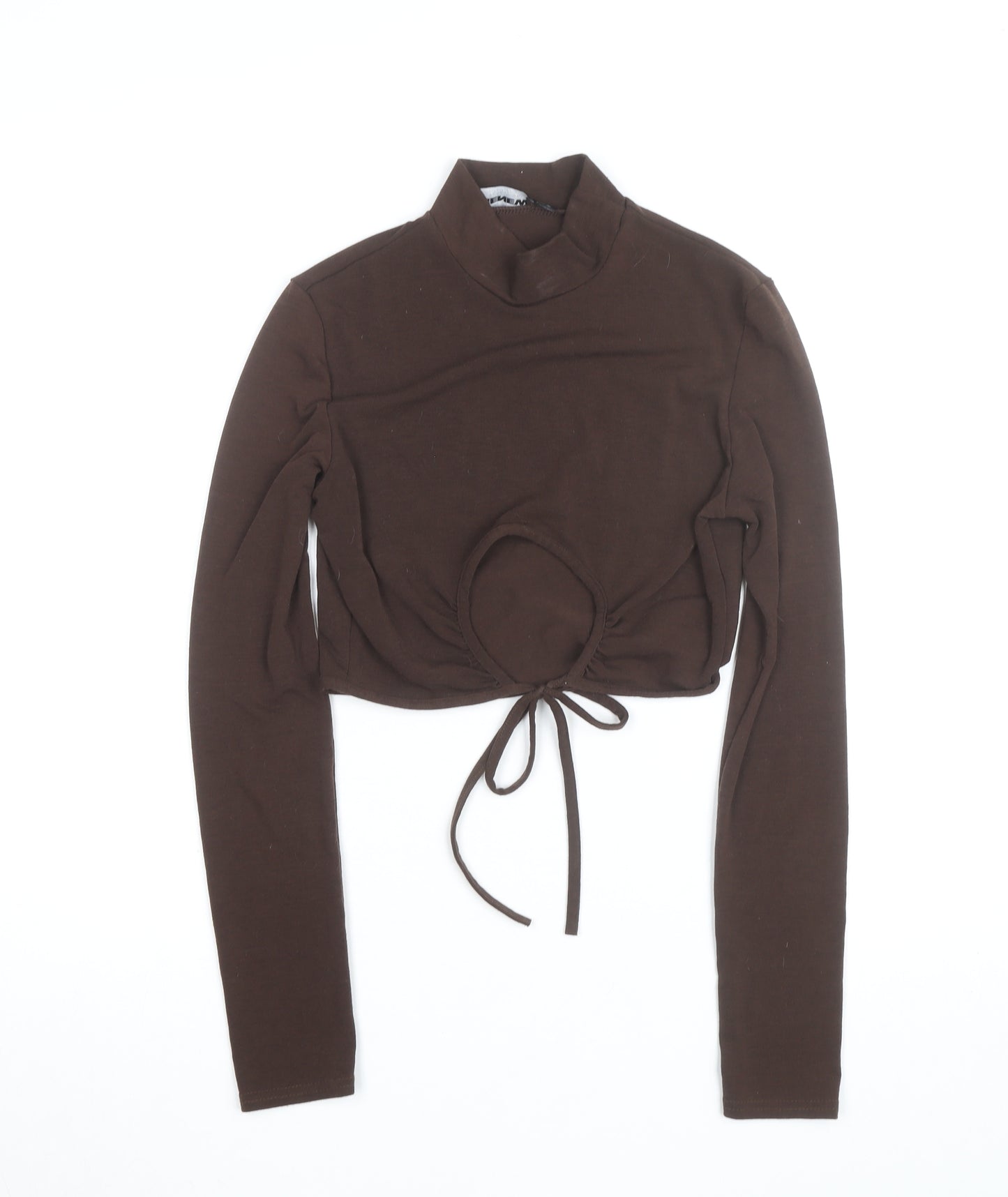 PrettyLittleThing Women Brown Mock Neck Cropped Long Sleeve Top Size 8
