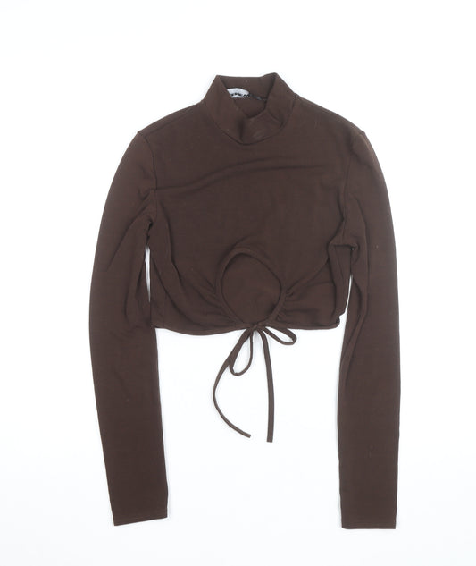 PrettyLittleThing Women Brown Mock Neck Cropped Long Sleeve Top Size 8