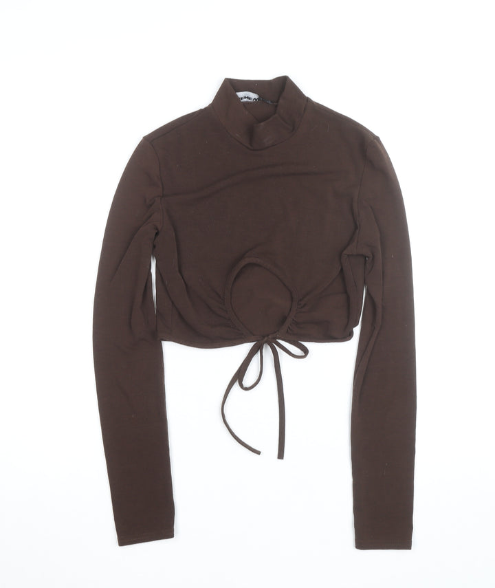 PrettyLittleThing Women Brown Mock Neck Cropped Long Sleeve Top Size 8