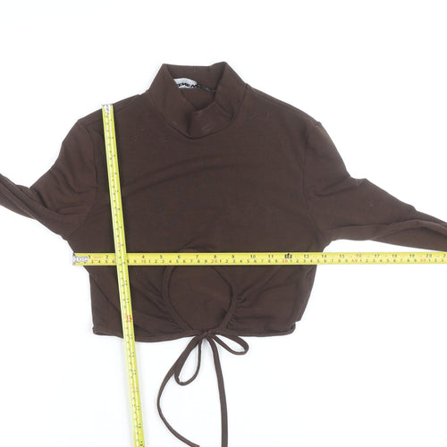 PrettyLittleThing Women Brown Mock Neck Cropped Long Sleeve Top Size 8