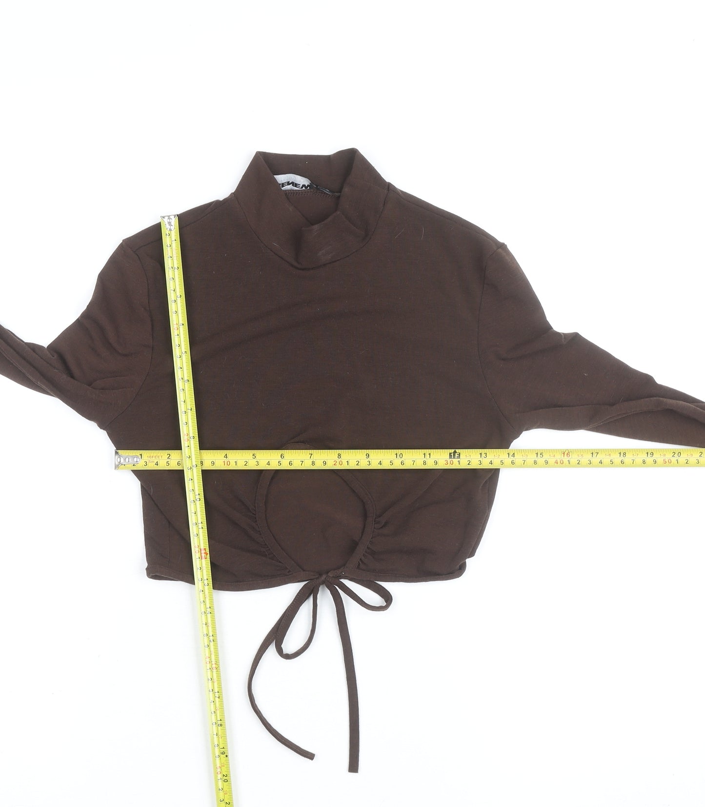 PrettyLittleThing Women Brown Mock Neck Cropped Long Sleeve Top Size 8