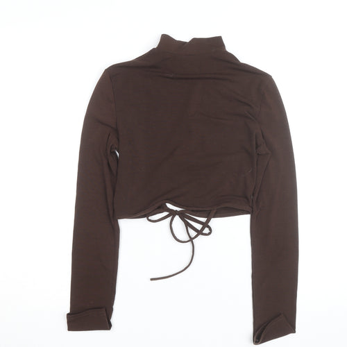 PrettyLittleThing Women Brown Mock Neck Cropped Long Sleeve Top Size 8