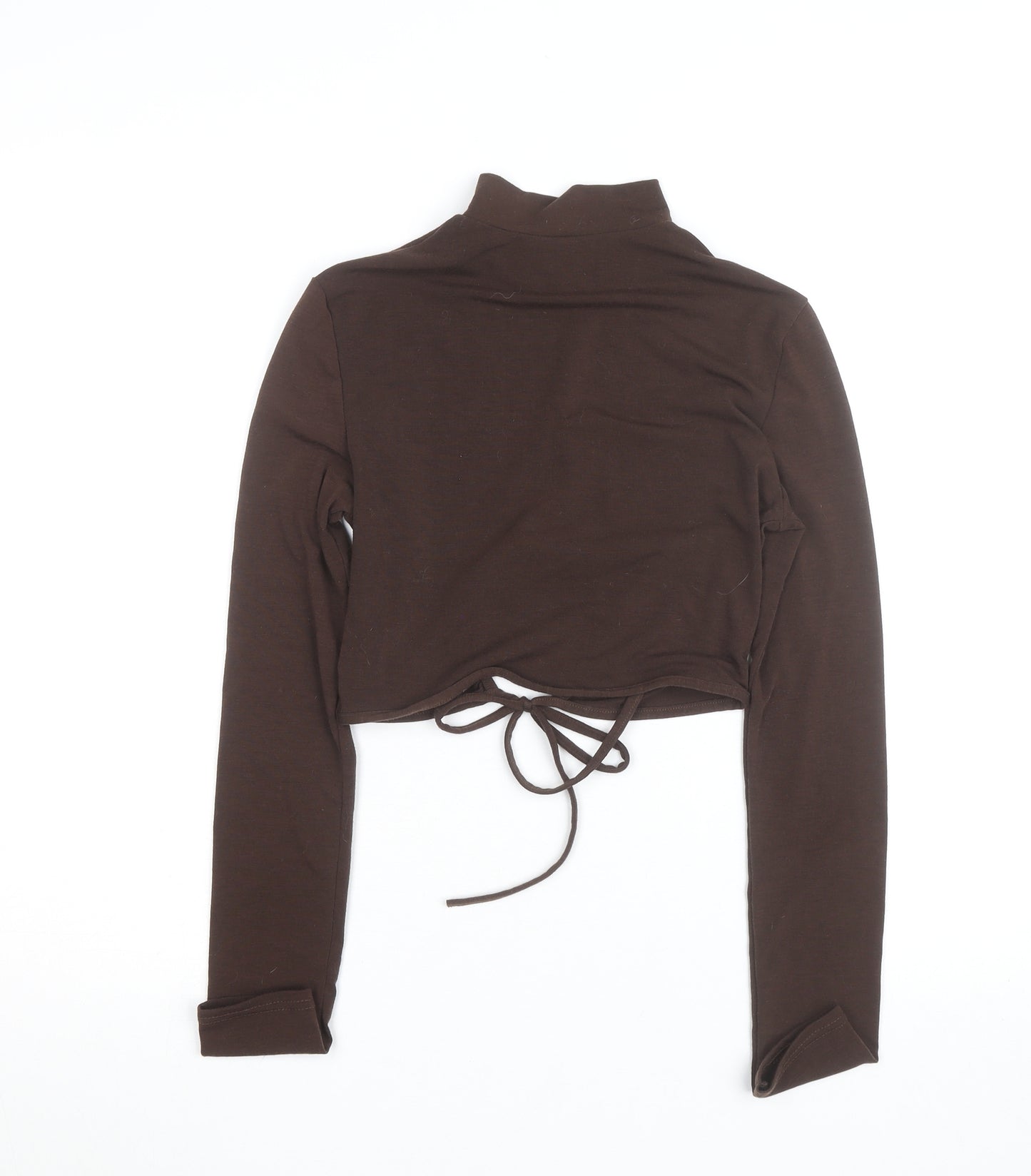 PrettyLittleThing Women Brown Mock Neck Cropped Long Sleeve Top Size 8