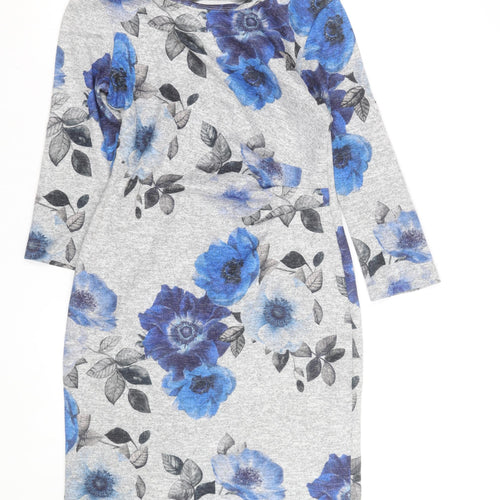 Roman Women Grey Blue Floral Bodycon Dress Size 10