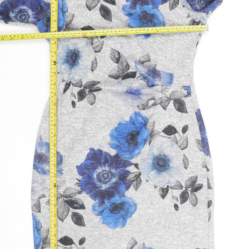 Roman Women Grey Blue Floral Bodycon Dress Size 10