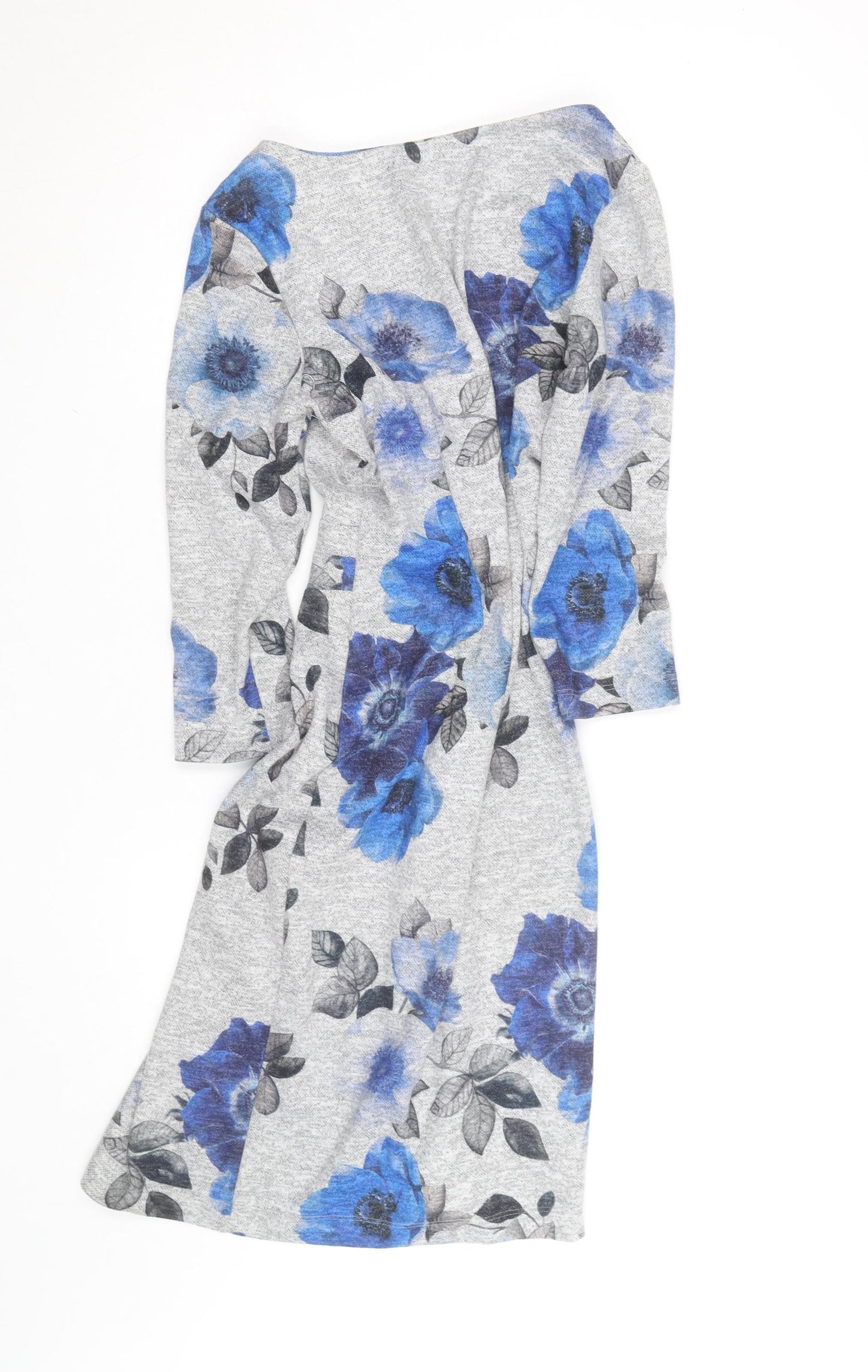 Roman Women Grey Blue Floral Bodycon Dress Size 10