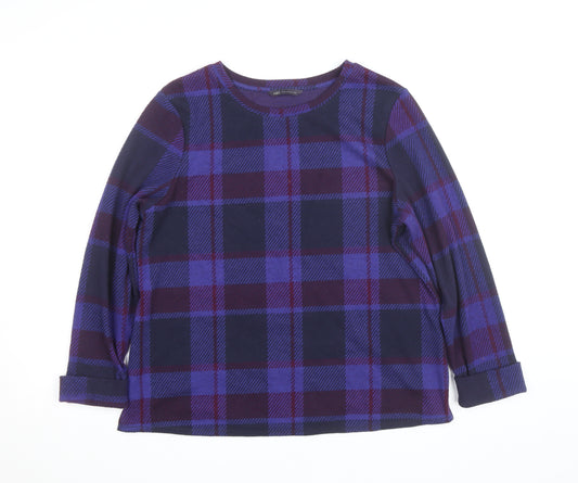 Marks and Spencer Women Purple Check Long Sleeve Jersey Top Size 16