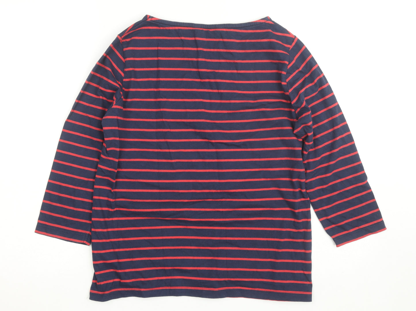 Crew Clothing Women’s Navy Red Striped 3/4 Sleeve Cotton T-Shirt Size 14
