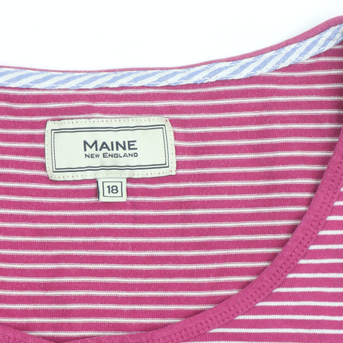 Maine New England Women’s Pink Striped Long Sleeve Cotton T-Shirt UK 18