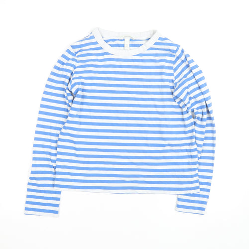 H&M Women Blue White Striped Long Sleeve Cotton T-Shirt XS