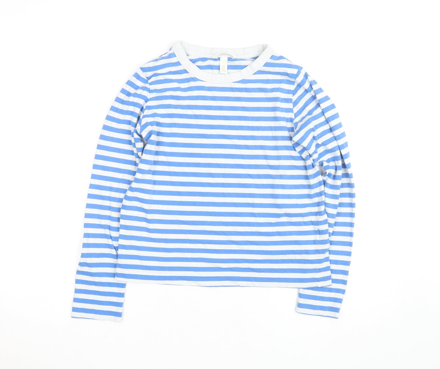 H&M Women Blue White Striped Long Sleeve Cotton T-Shirt XS