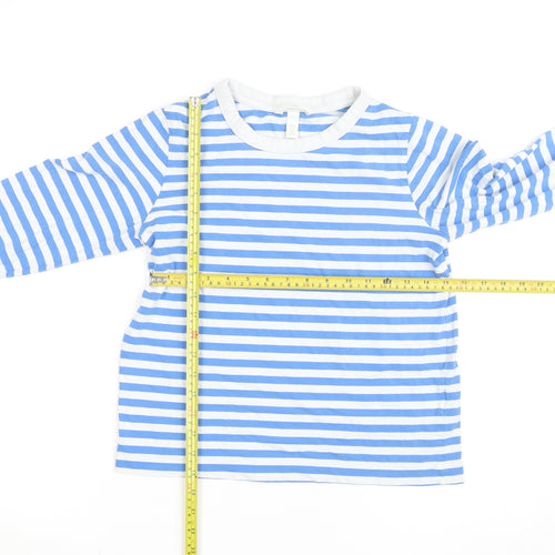 H&M Women Blue White Striped Long Sleeve Cotton T-Shirt XS