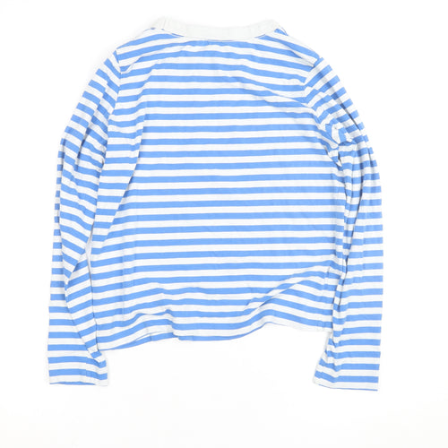 H&M Women Blue White Striped Long Sleeve Cotton T-Shirt XS