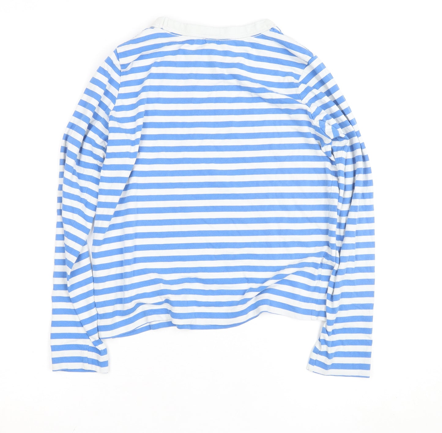 H&M Women Blue White Striped Long Sleeve Cotton T-Shirt XS
