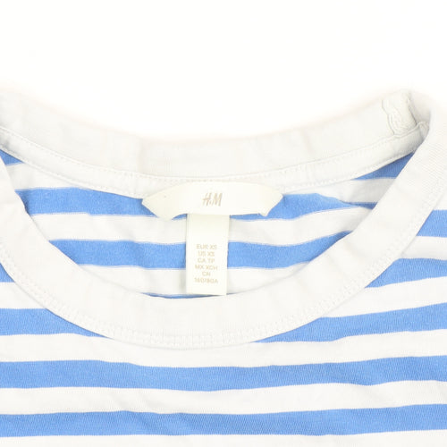 H&M Women Blue White Striped Long Sleeve Cotton T-Shirt XS