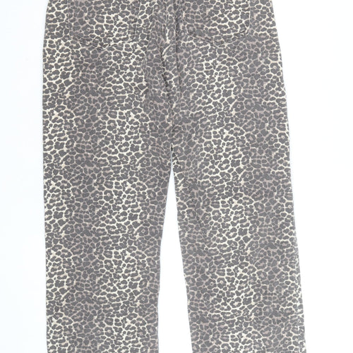 Pull & Bear Women's Brown Leopard Print High Rise Straight Jeans Size 10