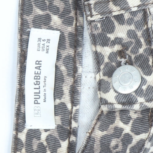 Pull & Bear Women's Brown Leopard Print High Rise Straight Jeans Size 10