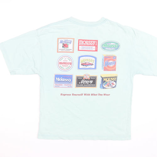 MOUSSY Men's Blue Graphic Print Cotton T-Shirt Size M