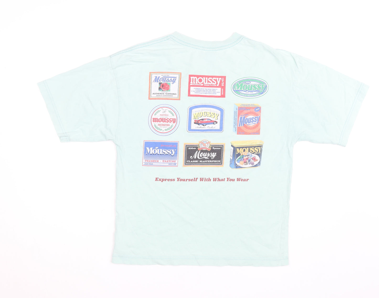 MOUSSY Men's Blue Graphic Print Cotton T-Shirt Size M