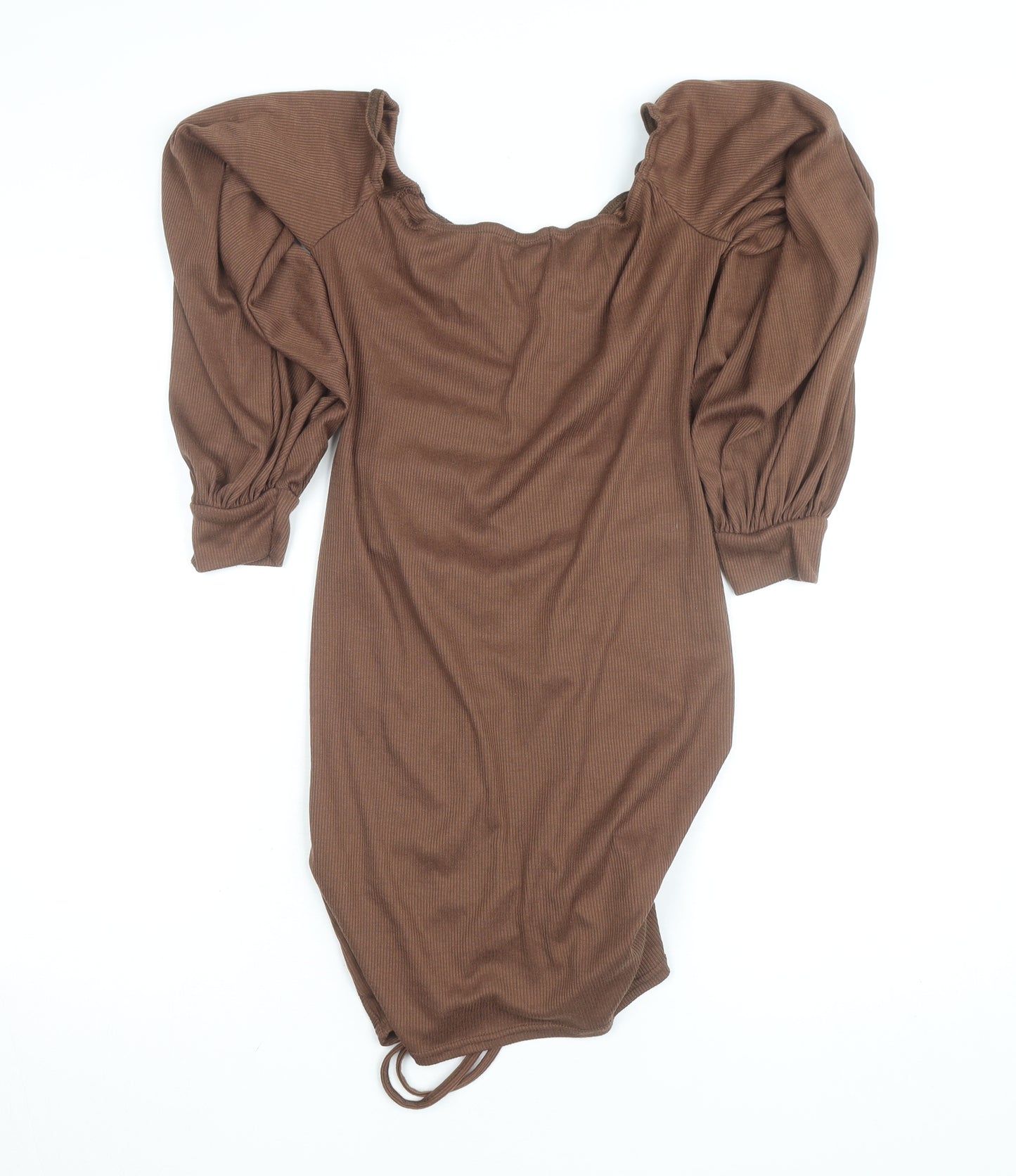 PrettyLittleThing Women’s Brown Off Shoulder Ruched Bodycon Mini Dress Size 14