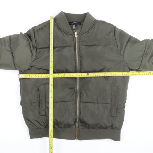 Forever 21 Women's Green Bomber Jacket Size S Casual Short Zip